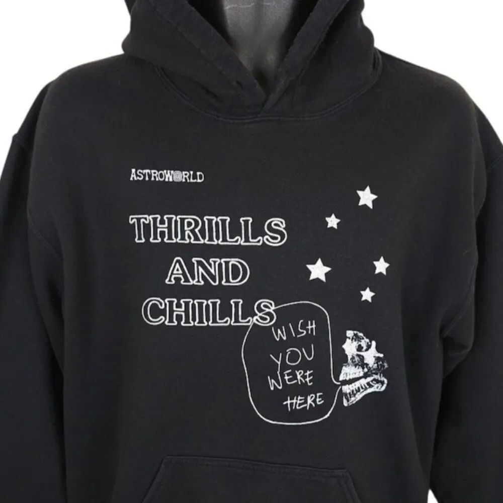Astroworld Travis Scott Sweatshirt Hoodie Mens Size Medium Black Thrills Chills